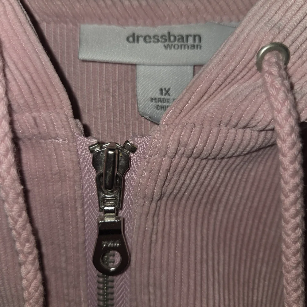 ⭐️ HOST PICK ⭐️ Dressbarn Women Pink Corduroy Zip Up Jacket Hoodie - Picture 2 of 5